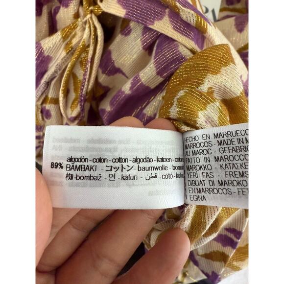 Zara Purple Metallic Gold Blazer And Pants 2 Piece‎ Set Wrap Kimono Cotton Sz L - Picture 9 of 13